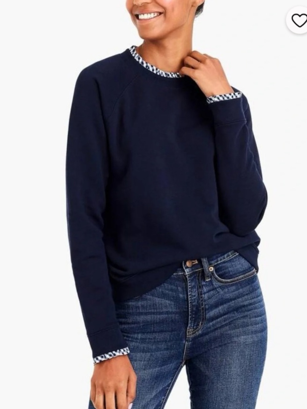 J. Crew Factory Navy Crewneck Sweatshirt with Braided Trim